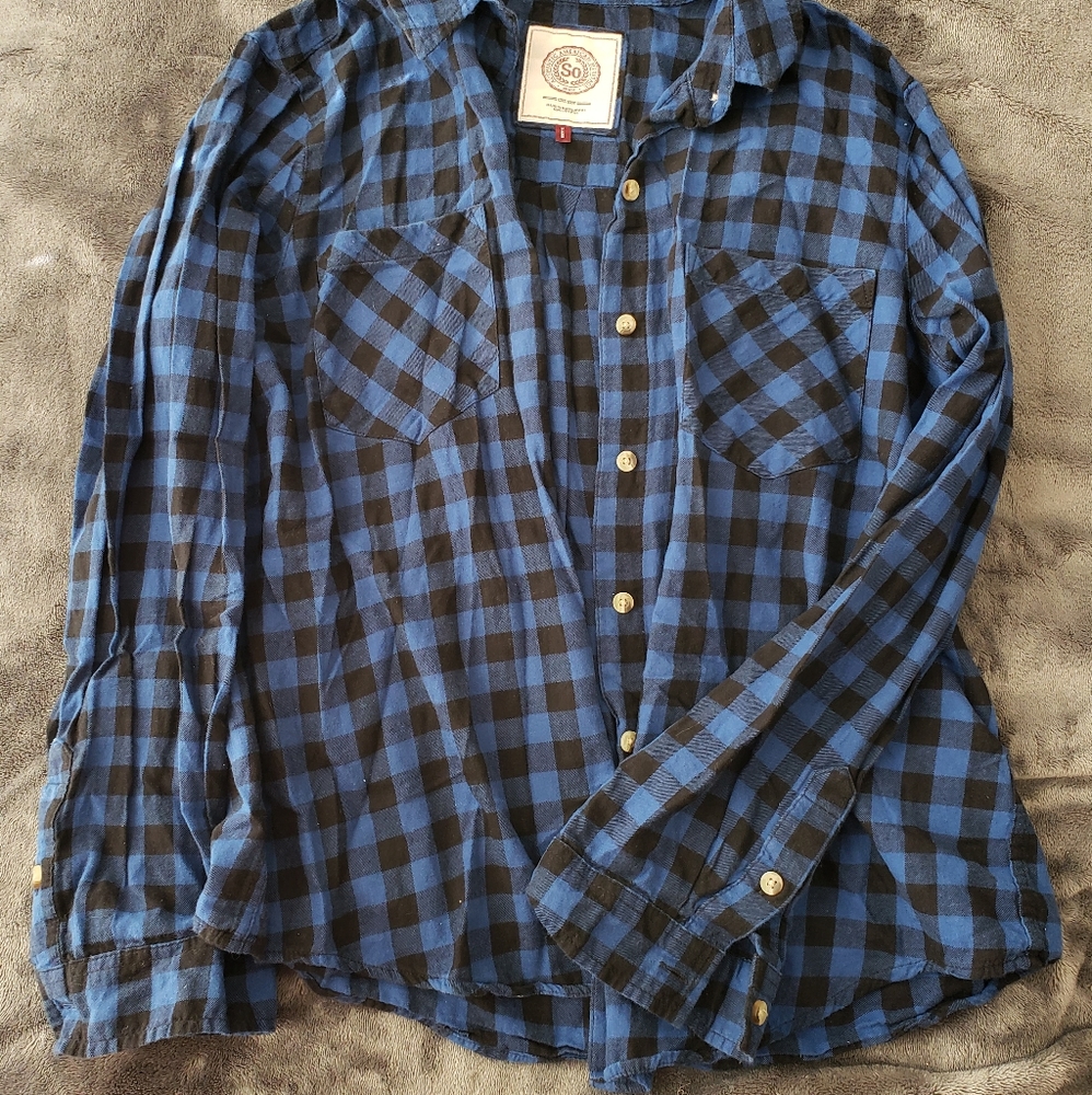2 for $12- SO Blue Loose Fit  Plaid Shirt